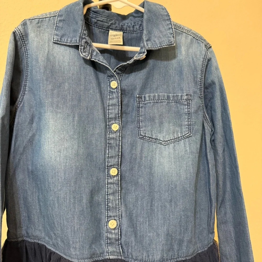 Denim and Navy Tulle Kids Dress by OshKosh Bigosh Size 12
